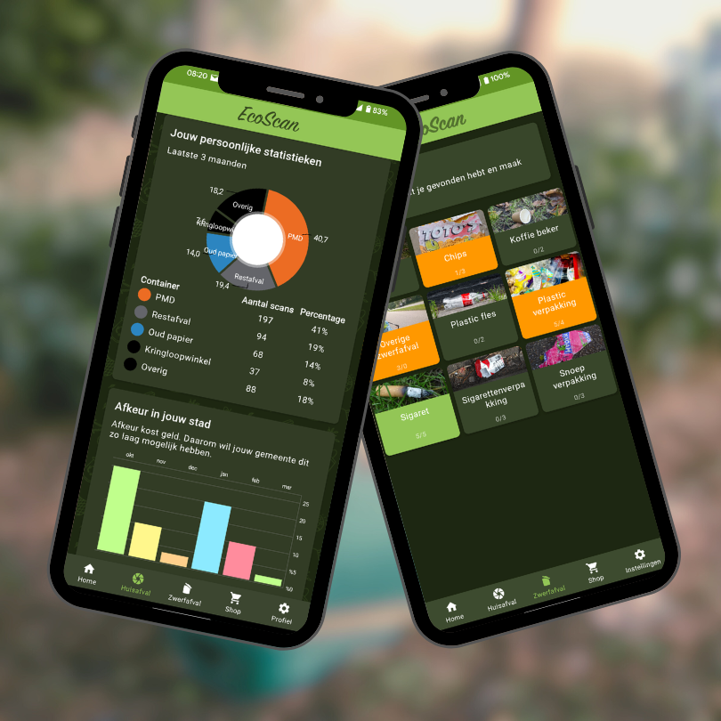 Foto van twee screenshots van EcoScan app